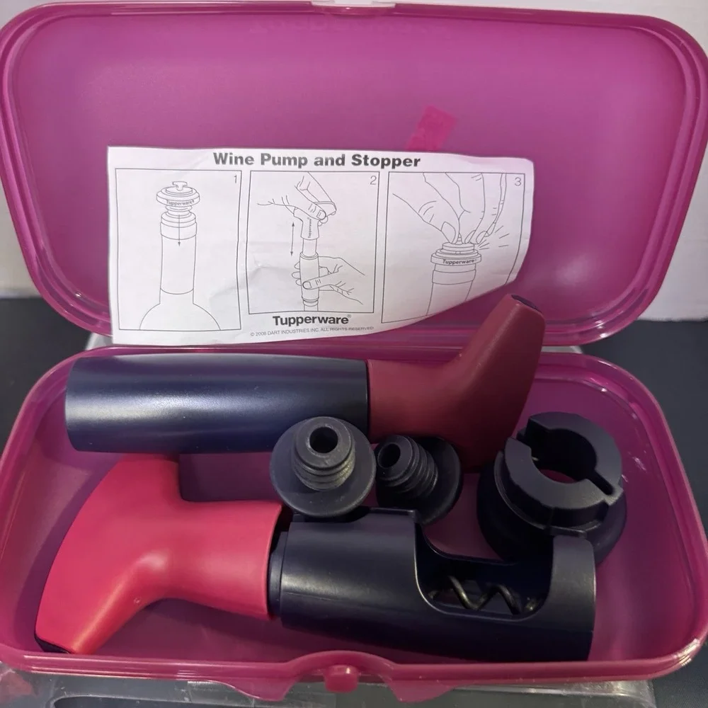 TUPPERWARE NEW 7pc WINE ACCESSORY SET BLACK/VINE Includes Wine Bag - Picture 2 of 7